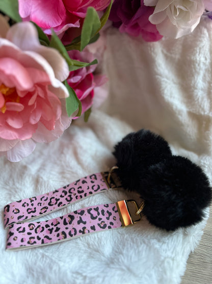 Pink/Black Leopard Print Wristlet Keychain